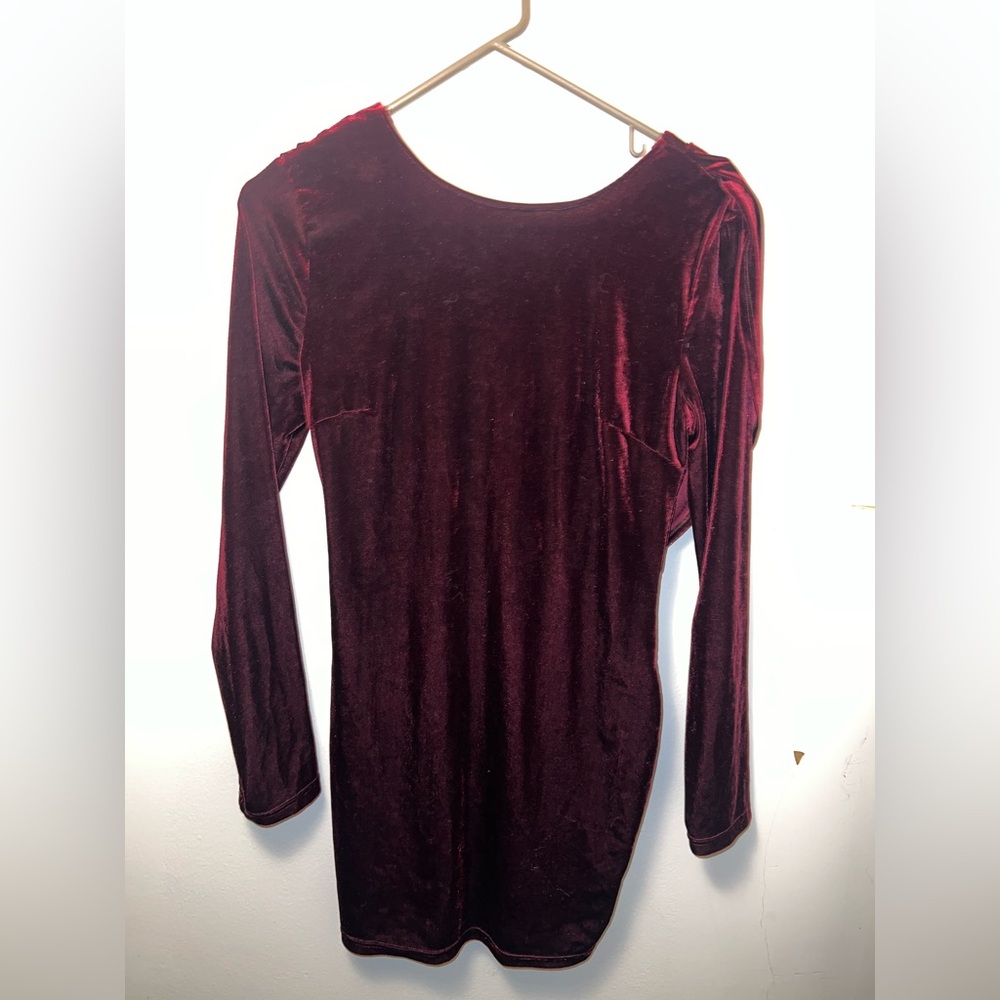 Privy Velvet Long Sleeve Dress in Deep Burgundy
